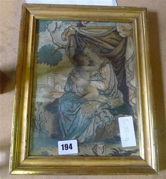 George III long threaded silk picture of Virgin and Child